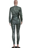 Olive green Fashion Casual Adult Solid Patchwork O Neck Long Sleeve Regular Sleeve Regular Two Pieces
