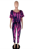 Purple Fashion Casual Print Basic O Neck Short Sleeve Two Pieces