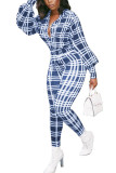 Khaki Fashion Casual Adult Polyester Plaid Turndown Collar Skinny Jumpsuits