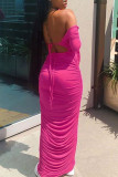 Rose Red Sexy Solid Bandage Bateau Neck Evening Dress Dresses