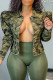 Army Green Fashion Casual Camouflage Print Cardigan Turndown Collar Outerwear