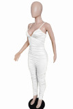 White Fashion Light Solid Draped Sleeveless V Neck Jumpsuits