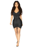 White Fashion Sexy Casual Sleeve Short Sleeves V Neck Slim Dress skirt Solid Draped Dresses