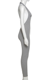 Pink Sexy Sportswear Solid Backless V Neck Skinny Jumpsuits