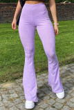 Purple Casual Solid Boot Cut High Waist Trousers
