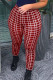 Red Fashion Plaid Print Basic Skinny High Waist Trousers