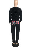 Coffee Fashion Sexy Adult Solid Letter Hooded Collar Long Sleeve Regular Sleeve Regular Two Pieces