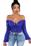 White V Neck Long Sleeve Patchwork crop top Solid