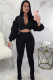 Black Sexy Solid Two Piece Suits pencil Long Sleeve Two-piece Pants Set