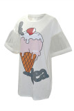 White Fashion Casual Print Patchwork O Neck T-shirt Dress