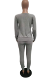 Grey Casual Solid Patchwork O Neck Long Sleeve Two Pieces