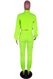 Fluorescent green Casual Sportswear Solid Turtleneck Long Sleeve Short Two Pieces