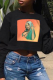 Black Street Print Patchwork O Neck Tops
