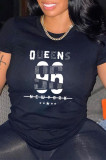 Black Fashion Casual Print Basic O Neck T-Shirts