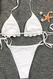 White Sexy Solid Hot Drill Swimwears