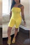 Yellow Fashion Sexy Solid Milk. Sleeveless Wrapped Jumpsuits