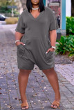 Red Fashion Casual Solid Basic V Neck Regular Rompers