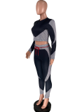 Red Casual Geometric Patchwork O Neck Long Sleeve Two Pieces