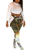 Green Fashion Street Adult Camouflage Print Split Joint Straight Bottoms
