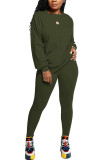 Dark green Fashion Active adult Ma'am Solid Two Piece Suits pencil Long Sleeve Two Pieces