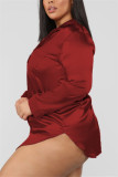 Wine Red Fashion Sexy Solid Lapel Long Sleeve Nightdress