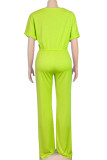 Green Fashion Casual Solid Polyester Short Sleeve O Neck Jumpsuits