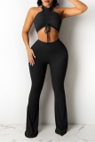 Pink Sexy Casual Solid Draw String Halter Sleeveless Two Pieces