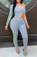Grey Fashion Sexy Solid Hollowed Out Backless One Shoulder Skinny Jumpsuits