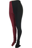 Wine Red Blue Fluorescent green Wine Red Polyester Elastic Fly Sleeveless Mid Patchwork Solid Split Straight Pants Bottoms