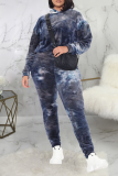 Blue Sexy Casual Print Tie-dye Hooded Collar Plus Size