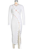 Red Sexy Solid Hollowed Out Split Joint Frenulum O Neck A Line Dresses