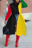 Blue Red Fashion Casual Patchwork Cardigan Turndown Collar Outerwear