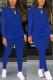 Blue Fashion Casual Solid Zipper Basic O Neck Long Sleeve Two Pieces