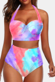Red Sexy Patchwork Tie-dye Swimwears