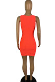 Red Casual Solid Basic U Neck Slim Vest Dress