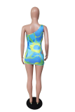 Sky Blue Sexy Print Ripped Patchwork Swimwears