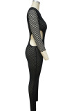 Black Sexy Solid Without Belt Regular Jumpsuits
