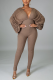 Coffee Casual Solid Patchwork V Neck Skinny Jumpsuits