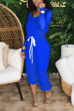 Tangerine Red Casual Solid Draw String O Neck Regular Jumpsuits