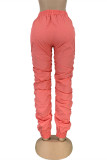 Orange Pink Fashion Casual Solid Basic Regular Mid Waist Trousers