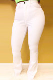 White Work Daily Solid Buttons Regular High Waist Pencil Bottoms