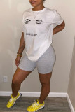 White Fashion Casual Print Basic O Neck T-Shirts