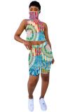 Blue Polyester Fashion Sexy adult Striped Patchwork Print Character Tie Dye Two Piece Suits Straight Sleeveless Two Pieces
