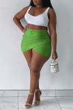 Green Sexy Casual Solid Asymmetrical Regular High Waist Skirt