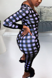 Black Sexy Plaid Patchwork V Neck Skinny Jumpsuits