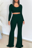 Red Casual Solid Patchwork O Neck Long Sleeve Two Pieces