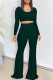 Green Casual Solid Patchwork O Neck Long Sleeve Two Pieces