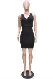 Red Sexy Casual Solid With Belt V Neck Vest Dress