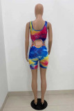 Multicolor Fashion Sexy Print Tie Dye Hollowed Out Strap Design U Neck Sleeveless Two Pieces