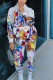 White Casual Print Patchwork Hooded Collar Long Sleeve Two Pieces